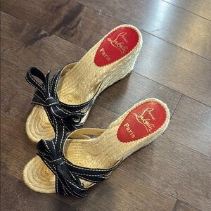 Christian Louboutin Black and Cream Espadrilles with Bow Detail